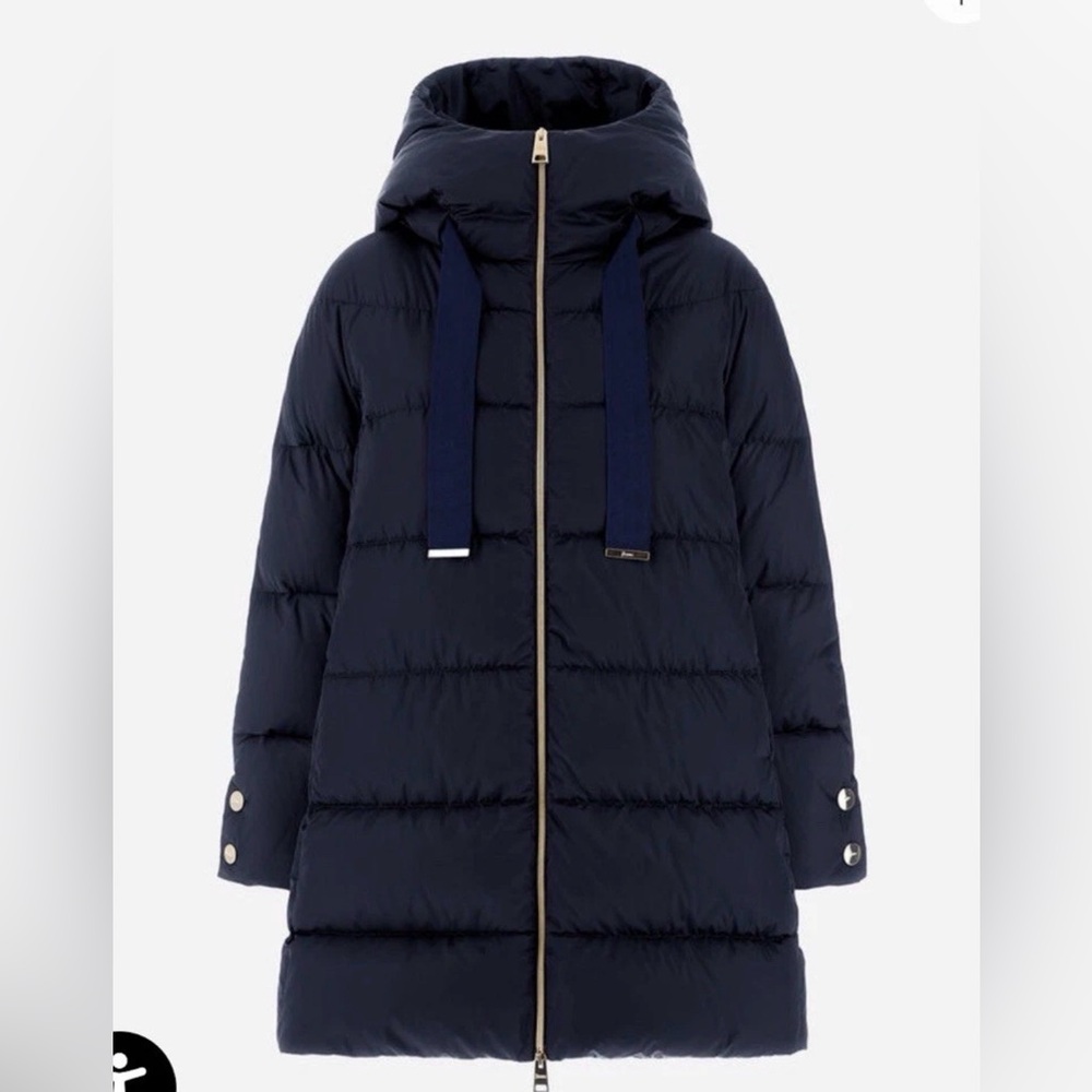 Herno A-Shape Down Jacket In Satin.  Color “New Blue”. Size 52. $1080